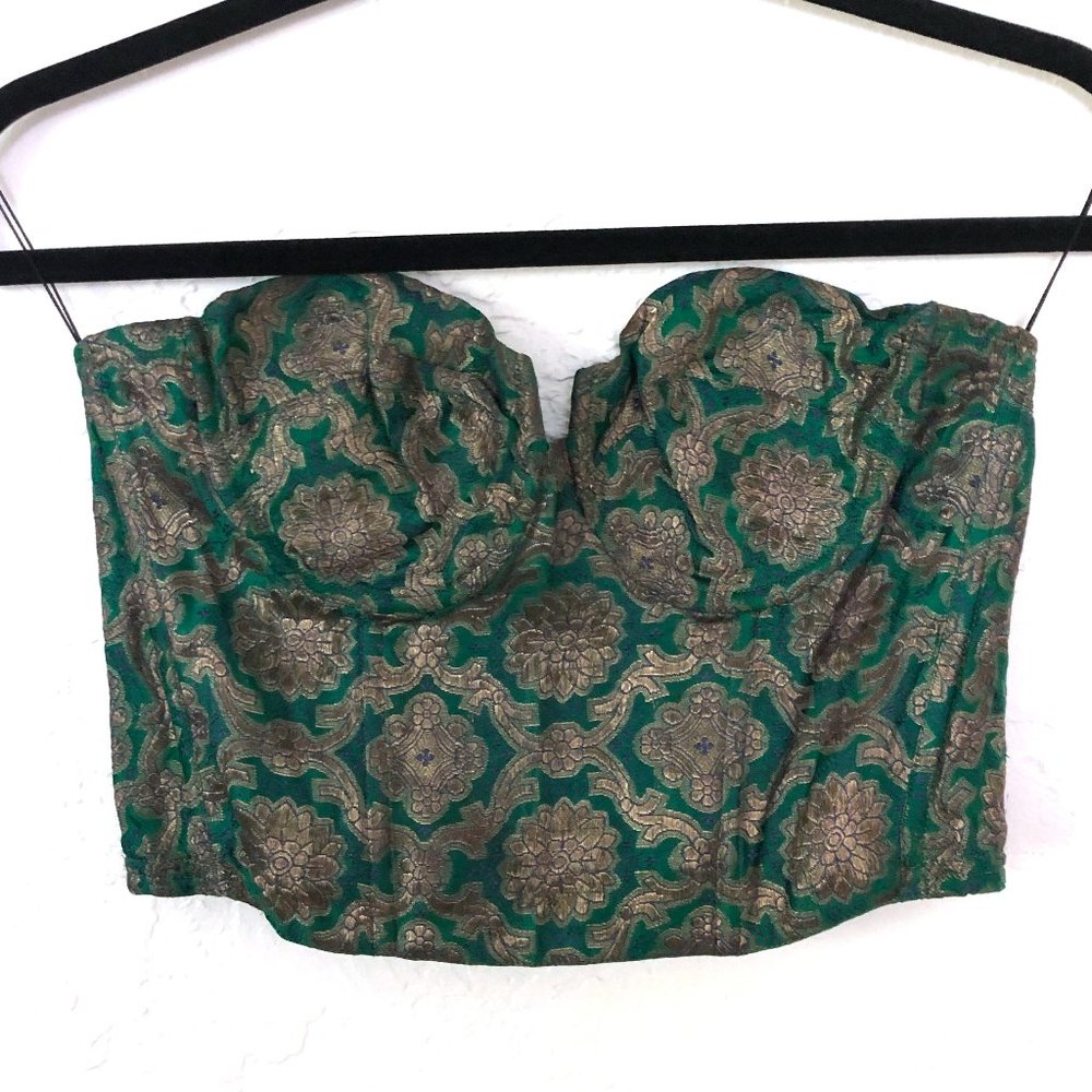 Vintage Emerald Silk Brocade Corset Top